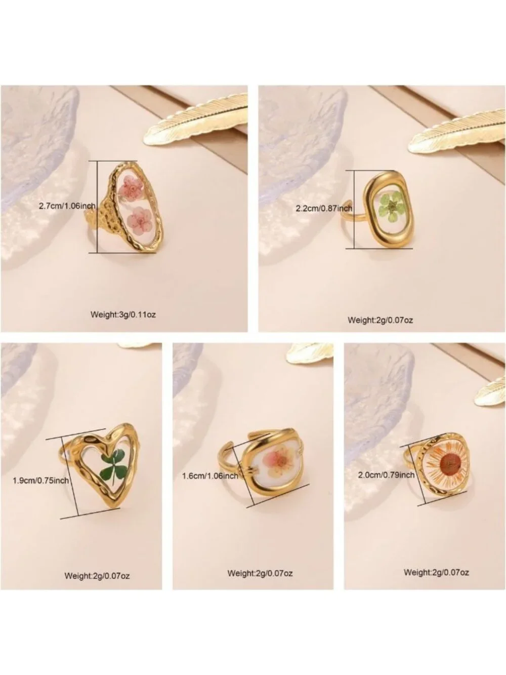 5pcs Adjustable Floral Chunky Gold Rings Set - Vintage Y2K Jewelry, Tarnish-Free